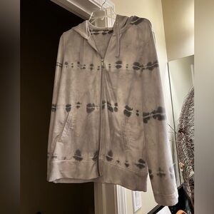 Women’s Ideology Gray and Cream Tie Dye Textured Zip-Up Hooded Jacket